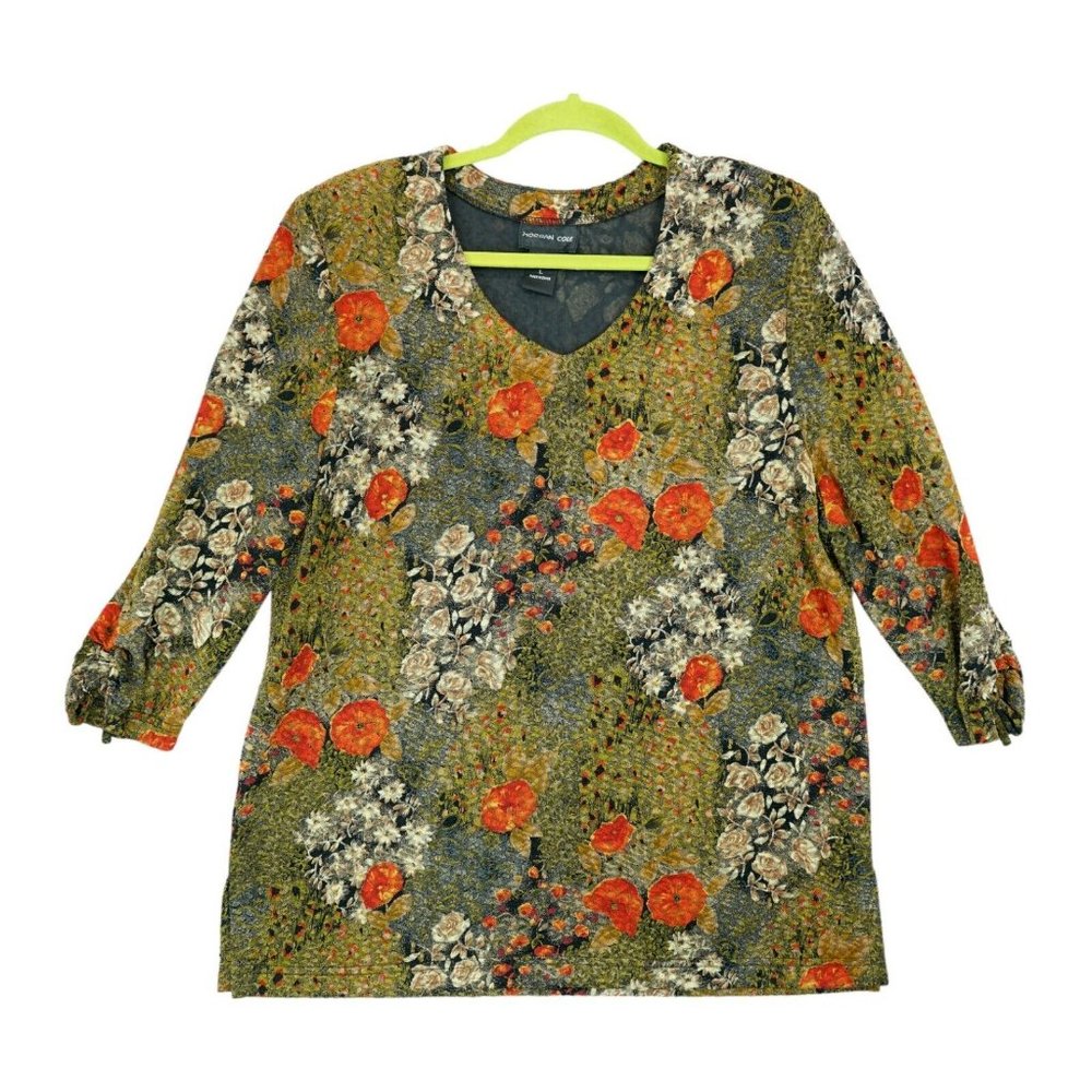 Morgan Cole Casual 3/4 Sleeve Pullover Shirt Womens Size Large L Floral Print